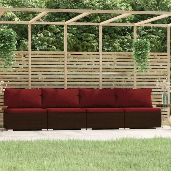 vidaXL 4 Seater Sofa with Cushions Brown Poly Rattan