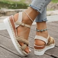 thumbnail image 3 of Espadrilles for Women Straw Braided Strappy Wedge Sandals Casual Summer Beach Shoes Open Toe Ankle Strap Platform Wedges Gold Size 7, 3 of 7