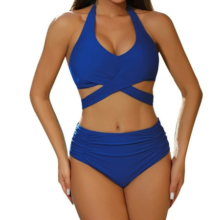 Divhosrg High Waisted Swimsuits for Women Shorts  Bikini Sets for Women Cheeky Bottoms  Bathing Suit Bottoms for Women  Womens Swimwear Tummy Control  Blue Swimsuits for Women Two Piece M