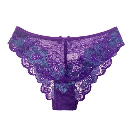 Icvfdpl Women S Panties Lace Transparent Hollow Out Comfort Seamless Low Waist Lingerie Thong Leisure Relaxed Fit Womens Underwear Briefs Purple 2Xl
