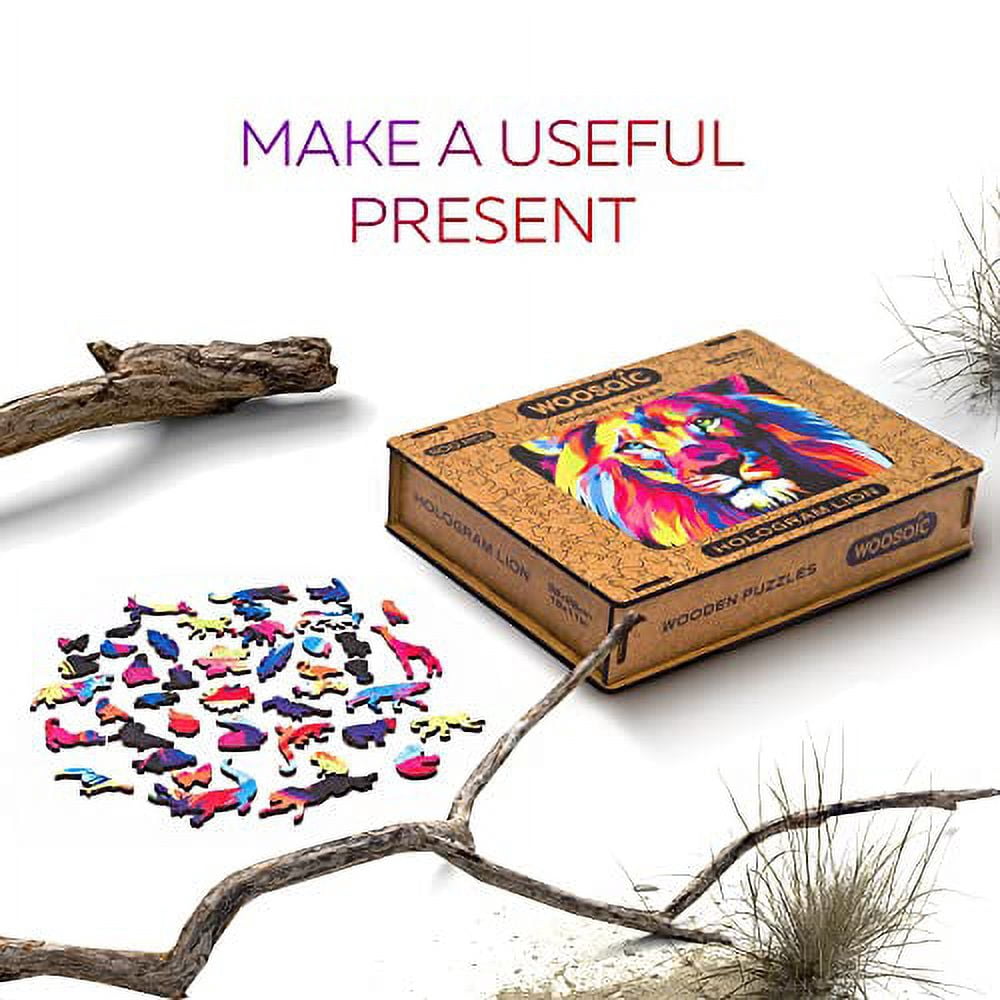 WOOSAIC Wooden Jigsaw Puzzle Hologram Lion 500 Pieces