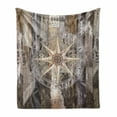 thumbnail image 1 of Marine Life Soft Flannel Fleece Throw Blanket, Navy Sea Life Yacht Theme Colored Wood Backdrop Rudder like Compass Marine Image, Cozy Plush for Indoor and Outdoor Use, 60" x 80", Brown, by Ambesonne, 1 of 6