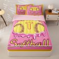 thumbnail image 3 of Homewish Initial T Softball Print Zipper Twin Comforter Sets with Fitted Sheet and 2 Pillowcases for Boys Girls,Teens Sport Baseball Ice Cream Zipper Bedding Set,4-Piece,Pink Reversible, 3 of 6