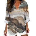 thumbnail image 2 of Yxbdin Plus Size 3/4 Sleeve Tops for Women Printed V Neck Shirts Dressy Casual Blouses Sunmmer Travel Blouses White M, 2 of 5