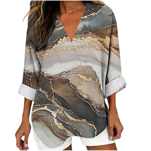 Craaazy Women's Fashion Prints Plus Size V-Neck Long Sleeve Comfy Shirts Gifts