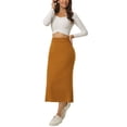 thumbnail image 2 of INSPIRE CHIC Women's Elastic High Waist Slit Hem Stretchy Classic Midi Skirts M Khaki, 2 of 6