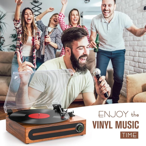 Retro 3-Speed Vinyl Record Player Belt-Driven Turntable with Built-in Speaker, Bluetooth Wireless, RCA Out and AUX Support for Flexible Listening