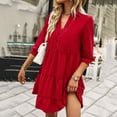 thumbnail image 5 of Sentmoon Button Womens Dresses Long Sleeve V Neck Fall Dresses for Women 2024 Loose Fit Ruffle Solid Color Midi Dresses,Plus Size Fashion Women Clothing Red S, 5 of 8