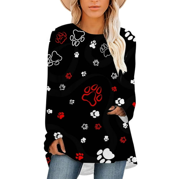 CLOOCL Paw Print Printed Long Sleeve T-Shirts Fashion Oversized Women Clothing