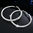 thumbnail image 3 of Anvazise Elegant Big Circle Round Hoop Earrings Women Rhinestone Inlaid Wedding Jewelry Silver, 3 of 12