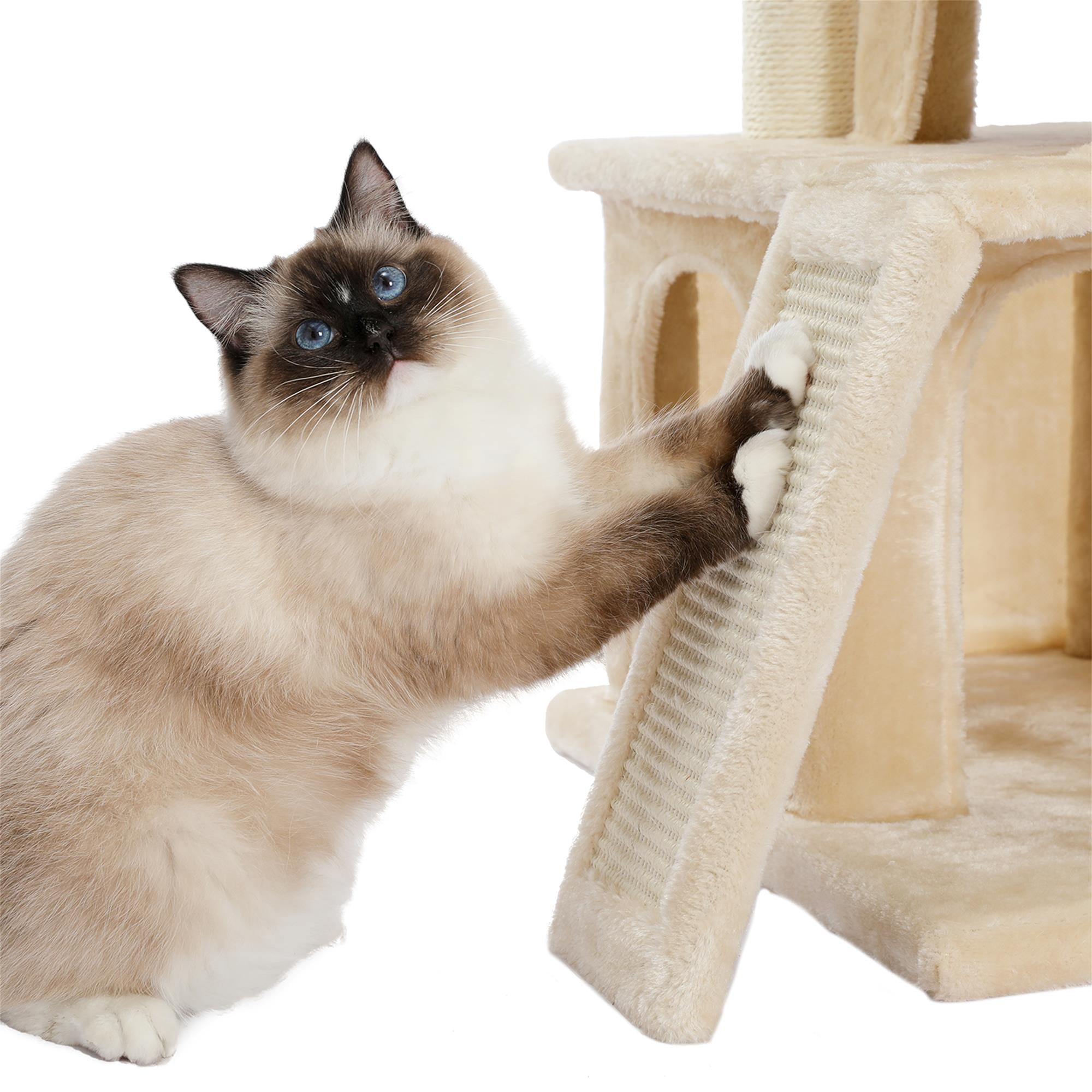 resenkos 33" Multi-Level Cat Tree Tower Cat Condo with Scratching Posts, Jump Platform Top Perch and Dangling Ball, Beige