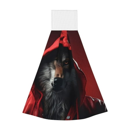 

Easygdp Mysterious Hooded Wolf Kitchen Hand Towels Hanging Tie Towels Fast Drying Dish Cloth with Loop for Bathroom Restroom Home Decor