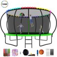 thumbnail image 1 of YORIN Trampoline pour Enfants de 7 à 8 Ans, Trampoline de 14 Pi pour Adultes avec Filet de Protection, Panier de Basketball, Échelle, Trampoline Récréatif Extérieur de 1400 Lb, Trampoline Robuste avec Lumière, Arroseur, Bas, 1 of 7