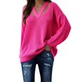 thumbnail image 1 of Womens V Neck Oversized Fall Sweater Sexy Long Sleeve Knit Pullover Top, 1 of 6
