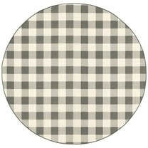 8â€™ Round Gray and Ivory Gingham Indoor Outdoor Area Rug