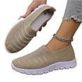 thumbnail image 3 of HTHLVMD Women's Striped Knit Sneakers, Slip-On Comfort Shoes, Womens Slip On Walking Shoes Comfort Lightweight Breathable Non-Slip Mesh Casual Tennis Shoes Sneakers for Gym Travel Work, Khaki 5.5, 3 of 5