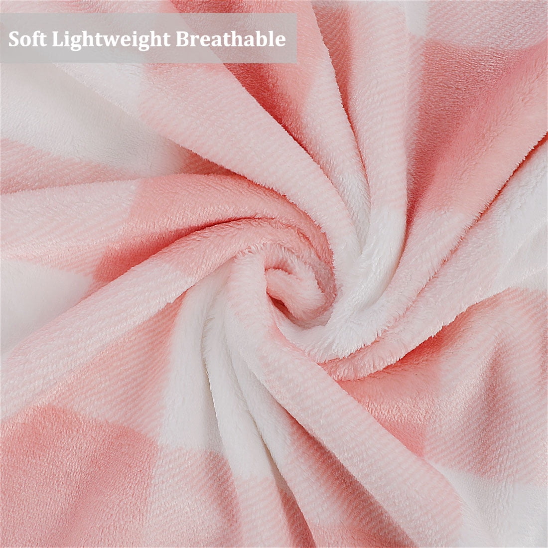 Plaid Soft Plush Fleece Blanket for Sofa Couch Bed, 30" x 40", Pink and White