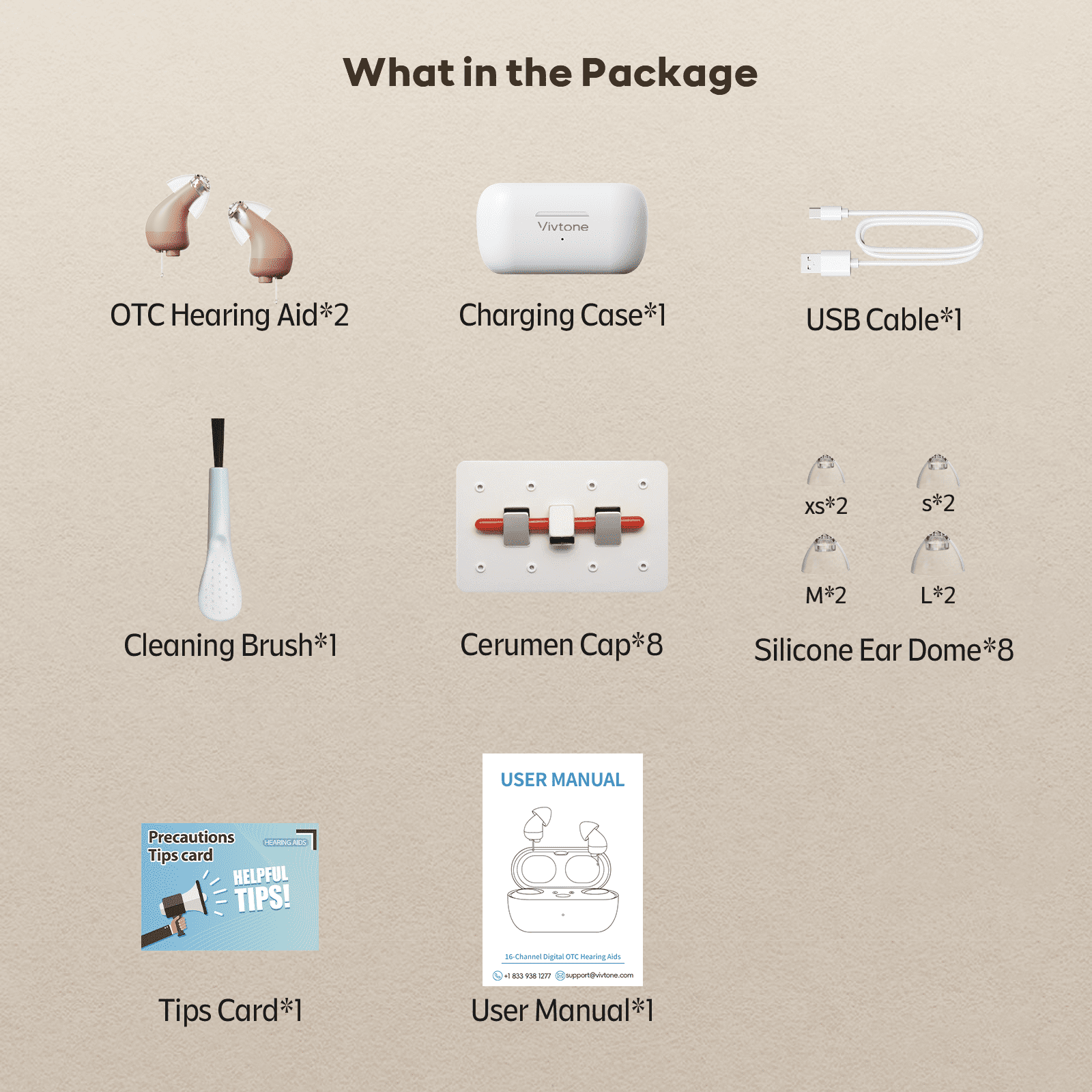Vivtone Supermini Rechargeable OTC Hearing Aid, Completely-in-canal(CIC), for Seniors & Adults, Beige, 2 Pieces