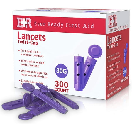 Ever Ready First Aid Sterile Twist-Cap Blood Lancets Universal Design 30G Purple - 300 Count
