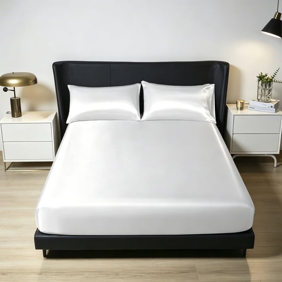 Tarmeek King Size Fitted Sheet Only - 79.9"x78.0" Ice Silk Fiber All-in-One Mattress Cover, Soft & Breathable Cooling Bed Sheet with Deep Pocket 15-18 Inch, White