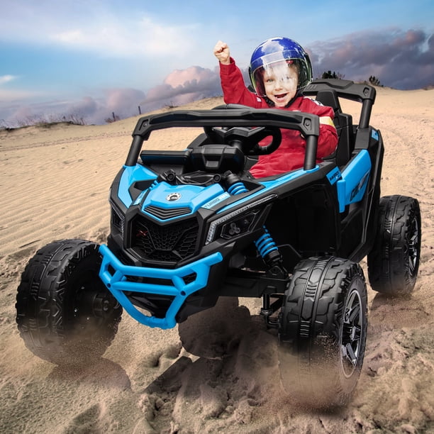Coche eléctrico infantil UTV Can-Am licenciado - Control remoto - Asiento grandeza tamaño - Luces LED - Suspensión de resorte - 12V - Todoterreno - Vehículo de paseo para niños y niñas - Color blue