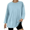 thumbnail image 2 of Ltctricy Oversized T Shirts for Women Long Sleeve Crew Neck Casual Workout Tunic Tops Loose Basic Tee Blouses(Light Blue,XX-Large), 2 of 6