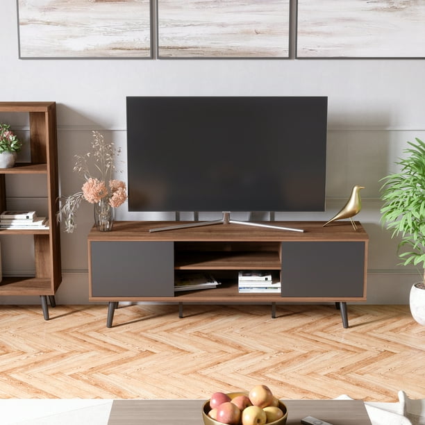Bestier 60 Inch Large Entertainment Tv Stand In Home Wood A Storage Console Center For Living Room Brown Size One, Furniture Home Entertainment Tv Console