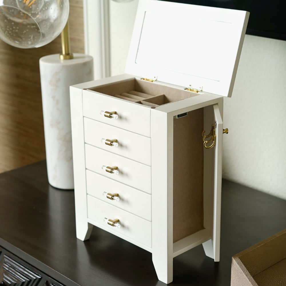 Hives and Honey Chelsea Jewelry Chest - Elegant White Modern Storage for Women, Tweens, and Teens