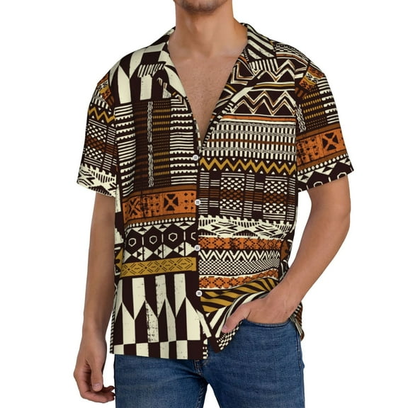 Men's Hawaiian Shirts Casual Tops Beach Short Sleeve , Tribal African Style Patchwork Abstract