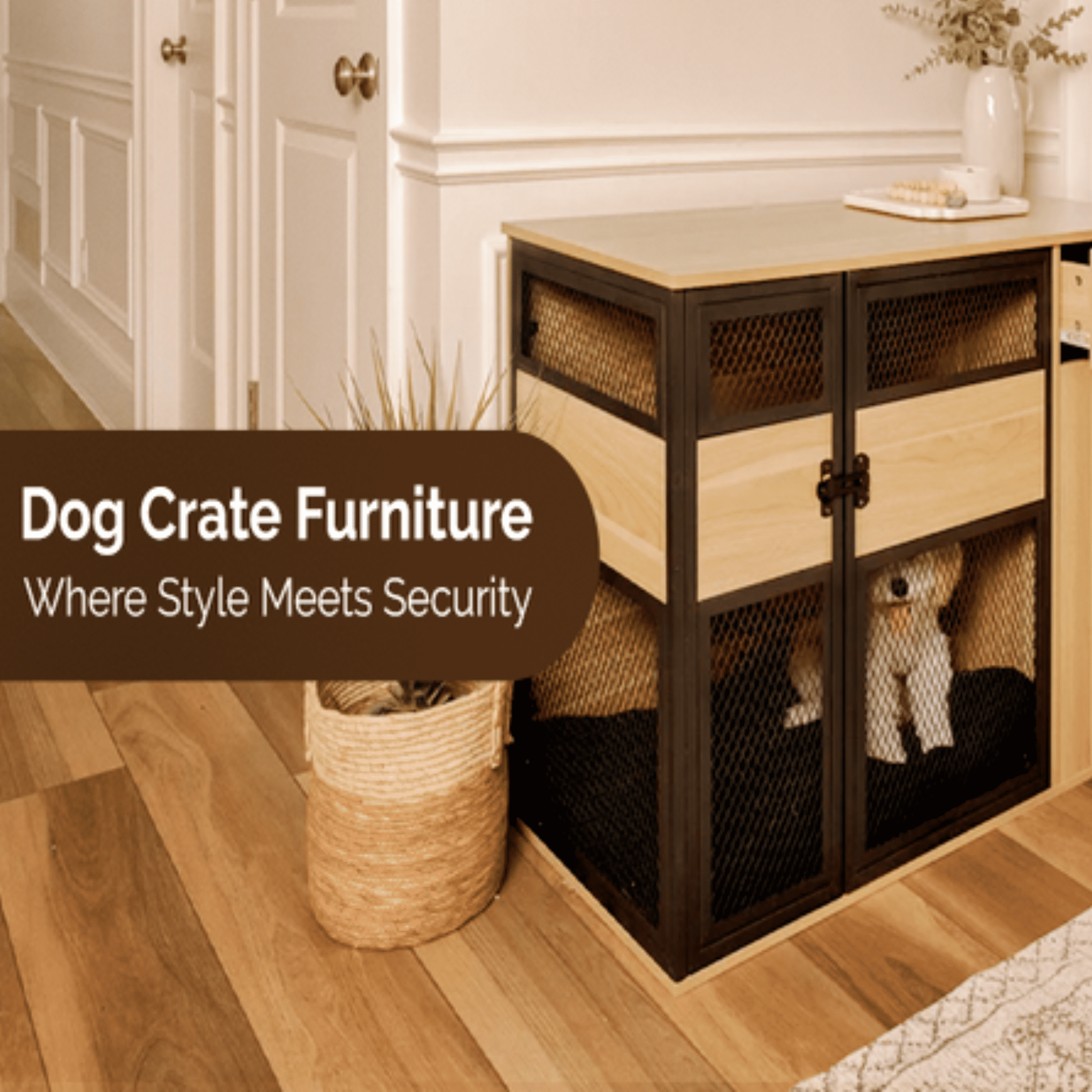 Lucky Kennels Clover Console 1-Door 48" Wood Composite Indoor Furniture Style Crate for Dogs with Hardware