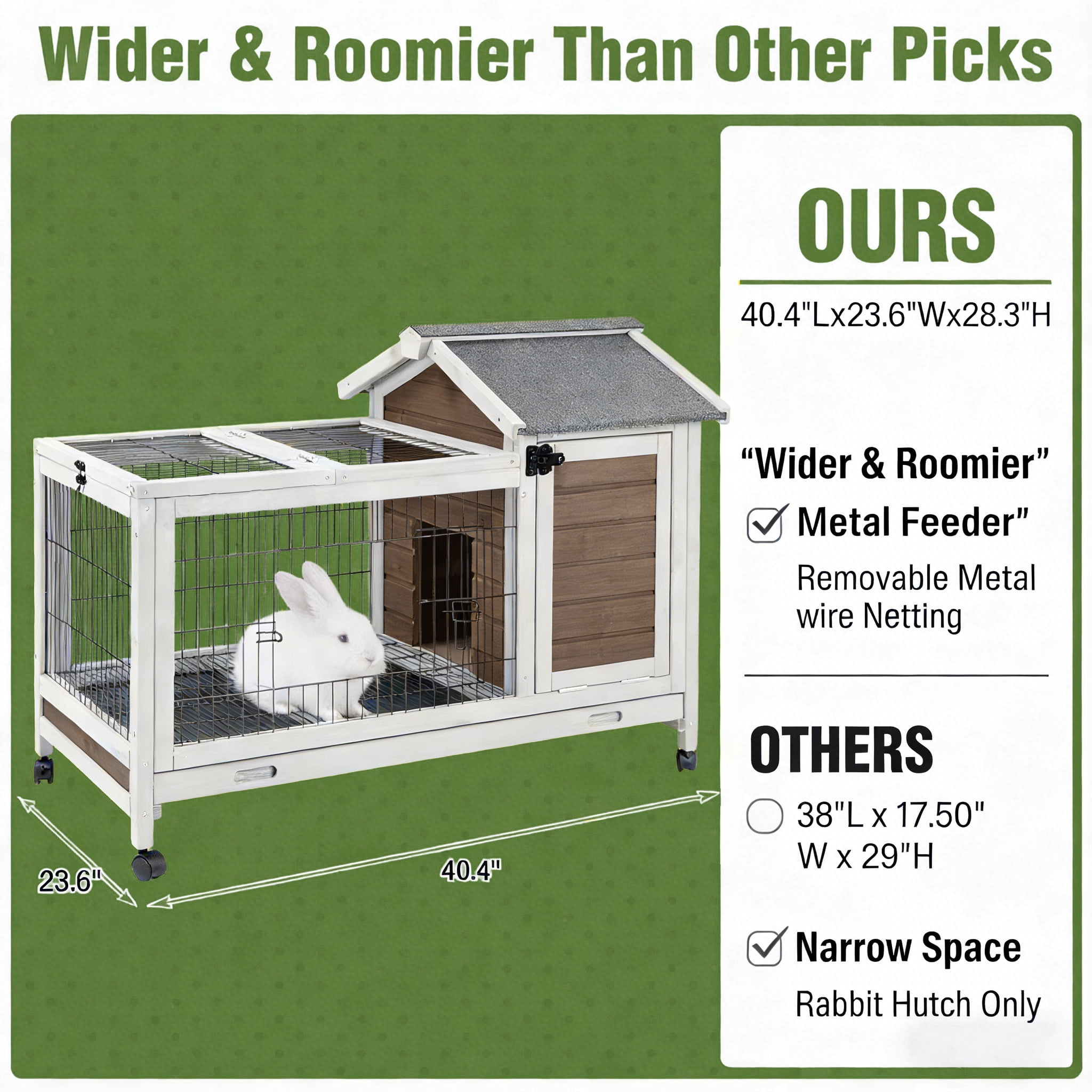 Aivituvin Wooden Rabbit Hutch Indoor and Outdoor, Rabbit Cage with Removable Wire Netting and Leak Proof Tray, Mobile Bunny Cage with Wheels (Brown)