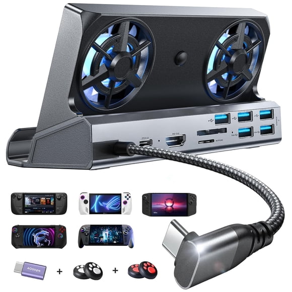 LISEN 10-IN-1 Docking Station for Steam Deck OLED&ROG Ally X&Legion Go, Dual Cooling Fan 5 USB Ports and 4K@60Hz, 100W Charging Port Support ROG Ally