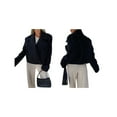 thumbnail image 3 of Female Crop Pea Coat Wool Blend Office Work Lapel Collar Short Winter Jacket Trench Coat, 3 of 7
