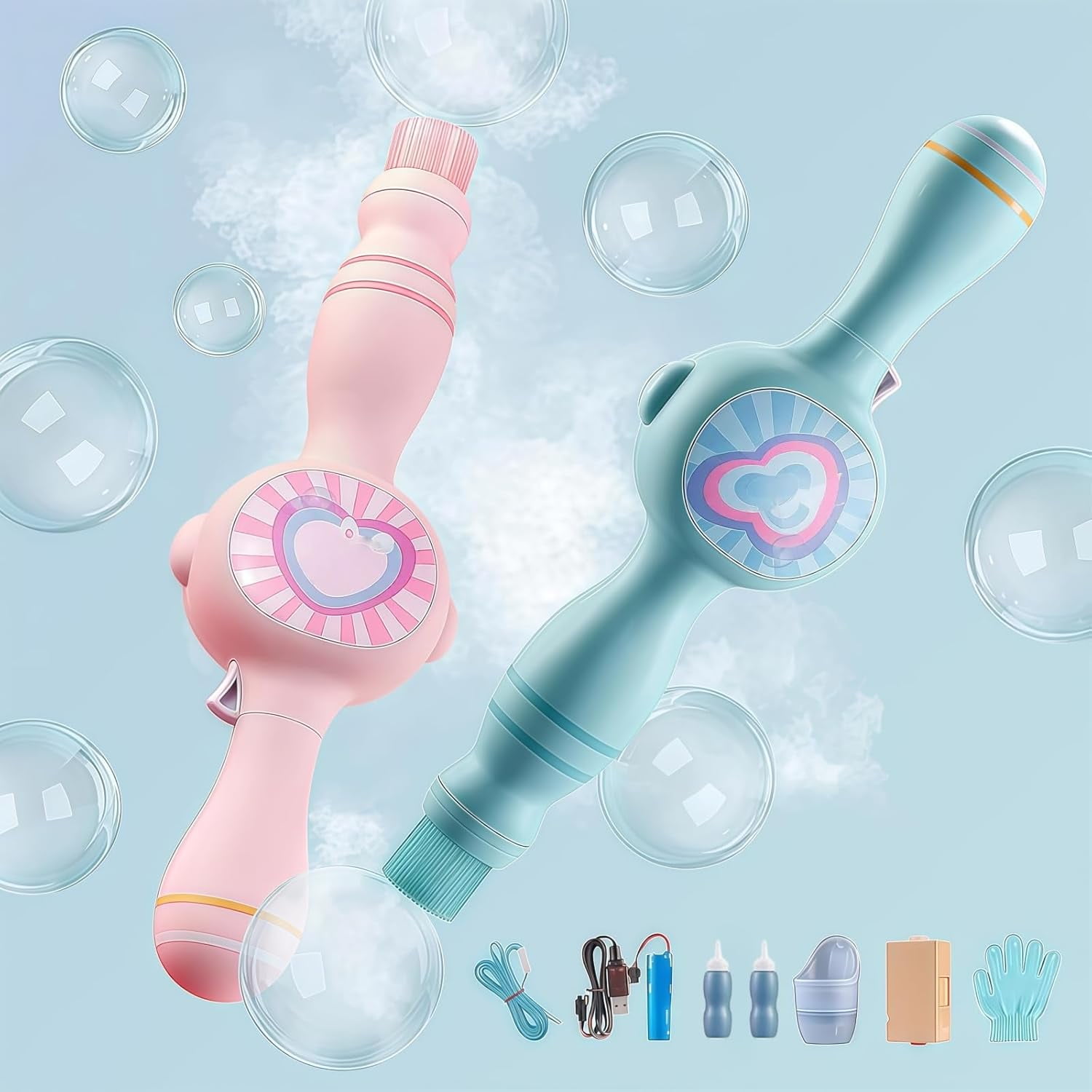 Colorful Smoke Bubble Machine,Magic Elastic Smoke Bubbles Wands,Portable Interactive Mist Bubble Machines,Fog Bubble Maker for Parties Outdoor Interactive Fun (Blue)