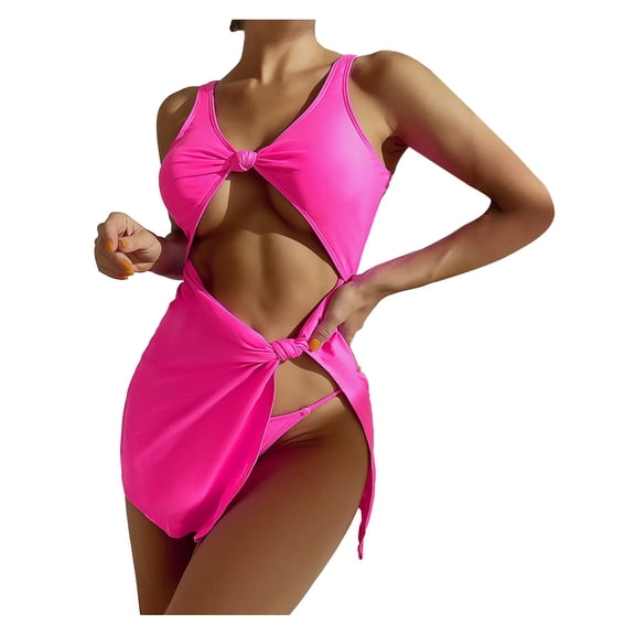 KaLI_store Swimsuit Women Tummy Control Women's 2 Piece Bikini Set Print Tie Side Bathing Suits Halter Triangle Swimsuits Pink,M