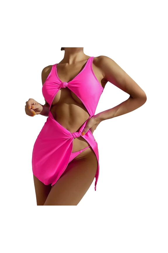 Swimsuit Women Tummy Control Women's 2 Piece Bikini Set Print Tie Side Bathing Suits Halter Triangle Swimsuits Pink,M