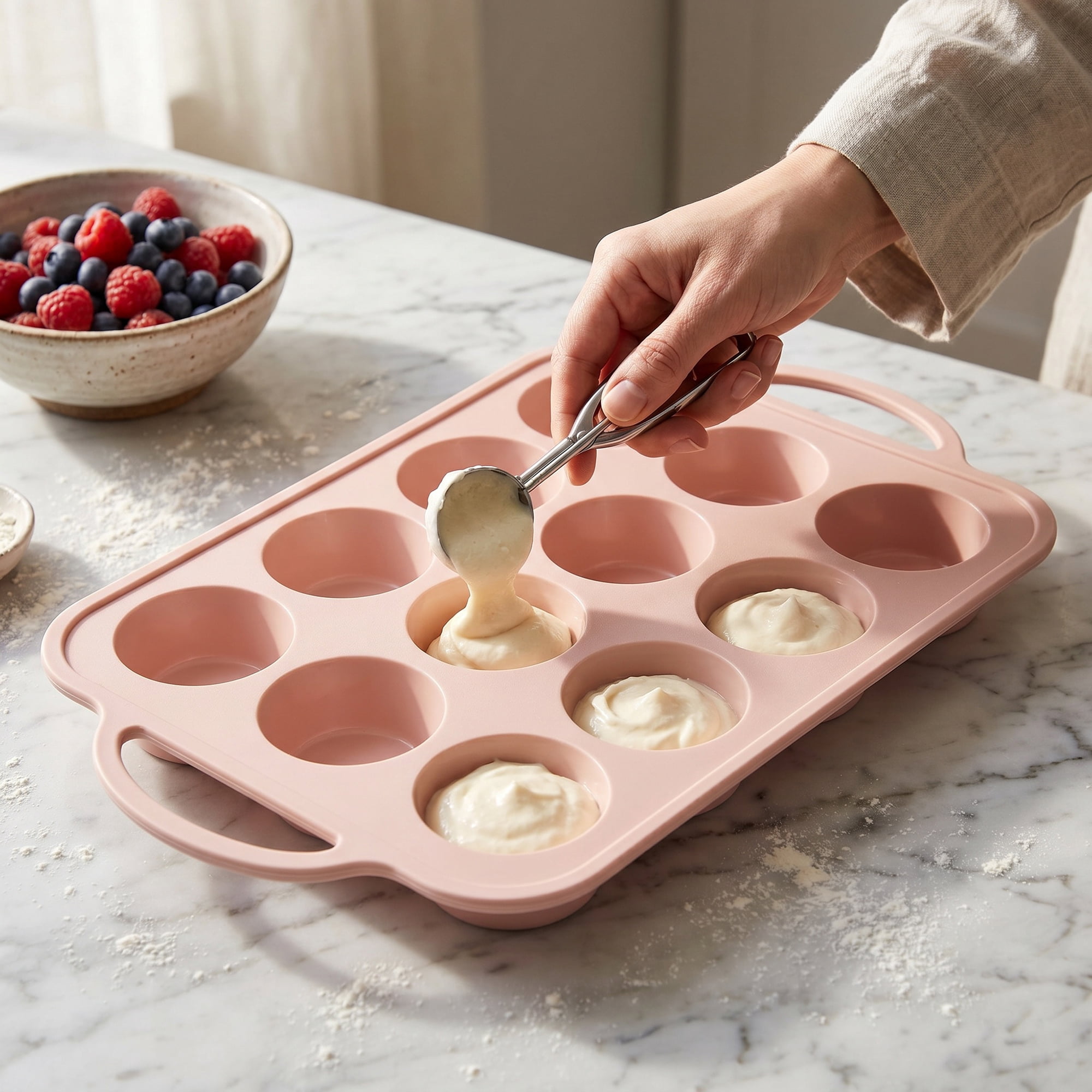 Unique Bargains Baking Pan 12-Cup Nonstick Silicone Tray with Dual Handles Pink 14.8"x8.9"x1.3"