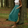thumbnail image 4 of cocolona Womens Linen Skirts for Women Summer Casual Solid Color Elastic Waist Flowy Long Skirts Beach Vacation Midi Skirts with Pockets Sky Blue XXL, 4 of 7