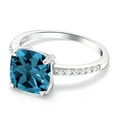 thumbnail image 4 of Gem Stone King 2.86 Cttw London Blue Topaz Engagement Ring for Women in 925 Sterling Silver | Cushion Cut 8MM | Gemstone Birthstone | Available in Size 5,6,7,8,9, 4 of 6