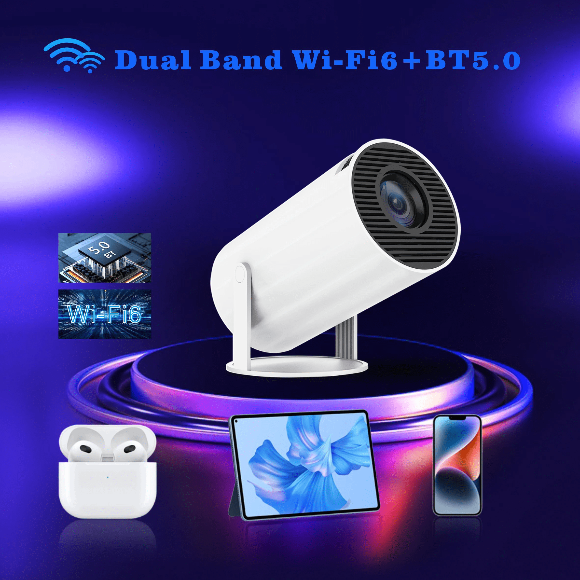 Projector with WiFi and Bluetooth 4K Mini Projector 1080P Full HD Portable Outdoor Movie Projector without Screen with Remote