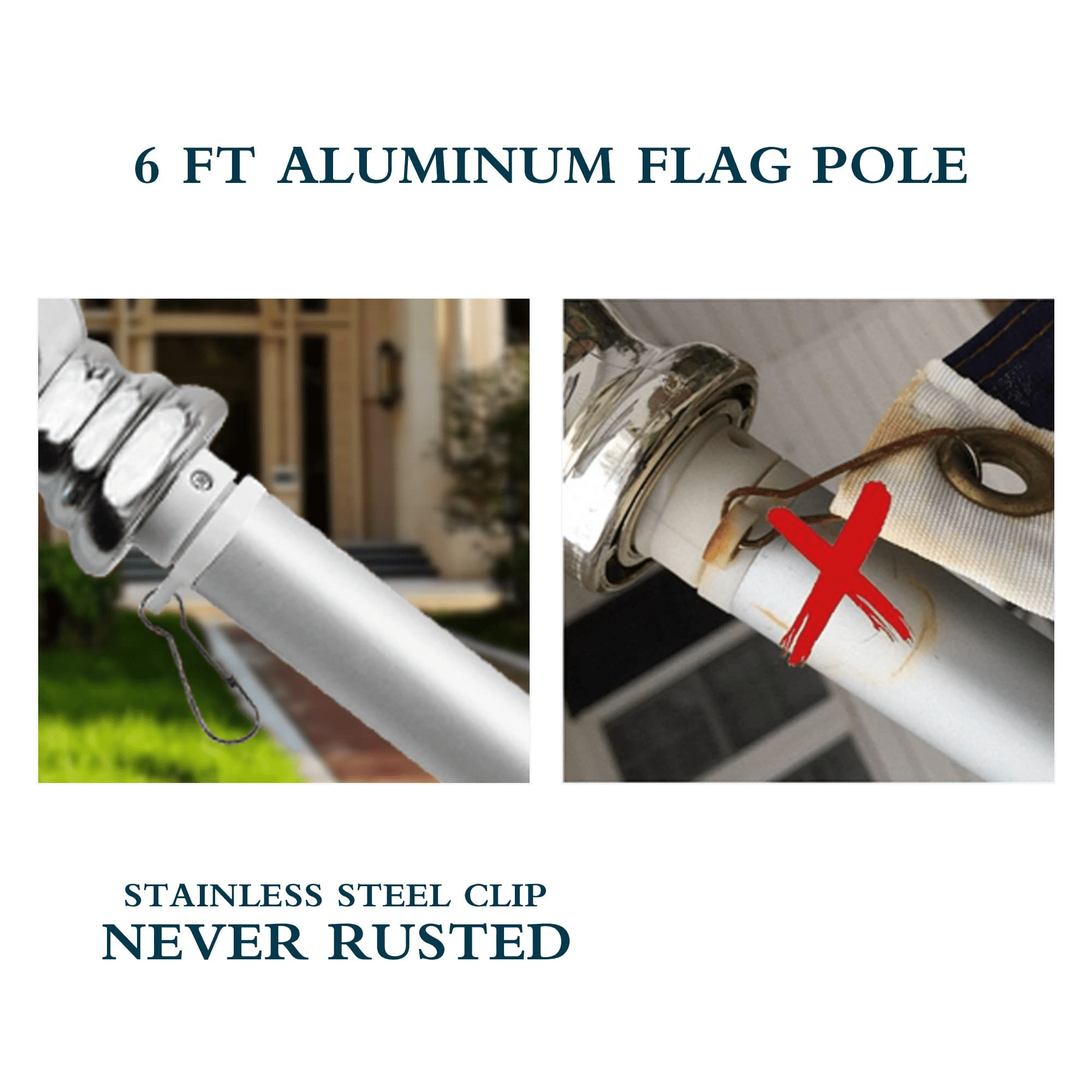 Tangle Free Spinning Flag Pole Aluminum 6FT Two Piece Design Durable, Rust Free & Wind Resistant Professional American Flagpole for House Estate, Garden and Commercial (Classic White)