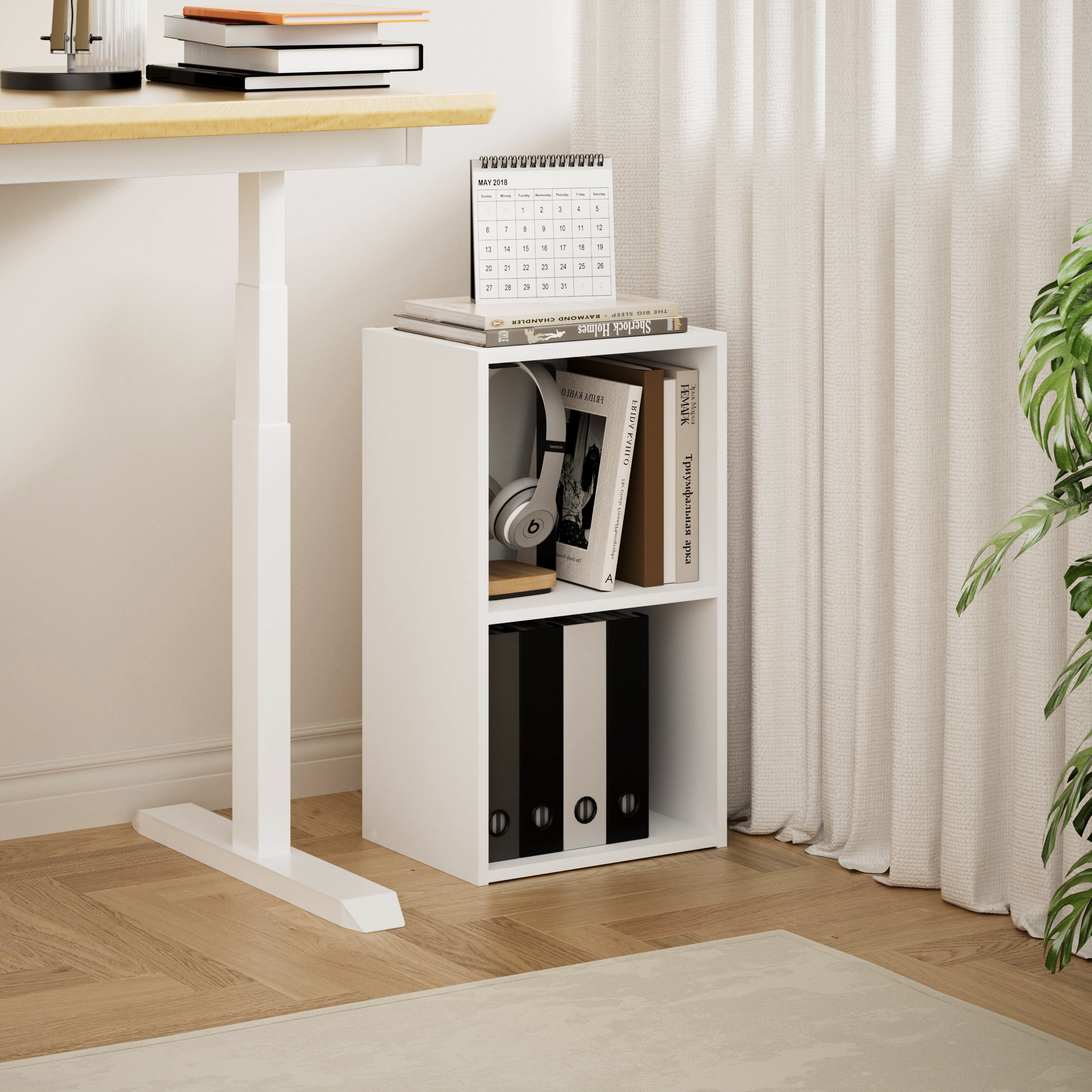 HOMLUX 9" x 12" x 21" Storage Shelf 2 Tier Cube Bookcase, Suitable for Small Space, White