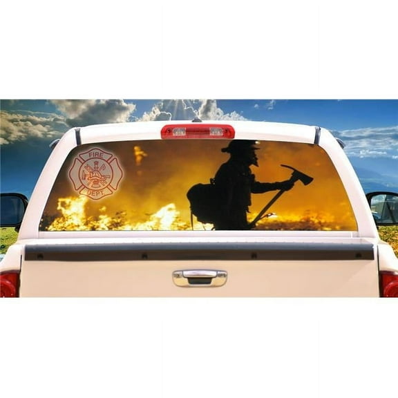 Firefighter Rear Window Graphicfire Man Truck View Thru Vinyl Decal