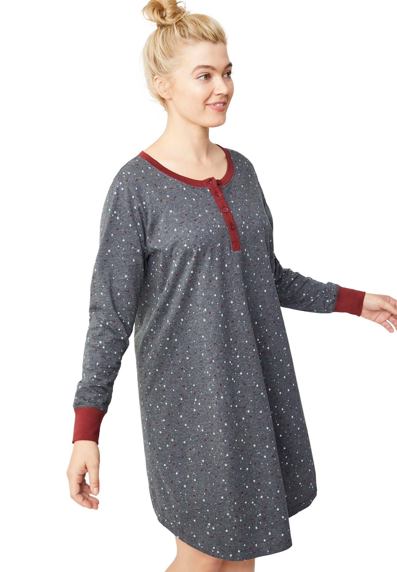 Ellos Women's Long Sleeve Henley Sleepshirt Nightgown - Walmart.com