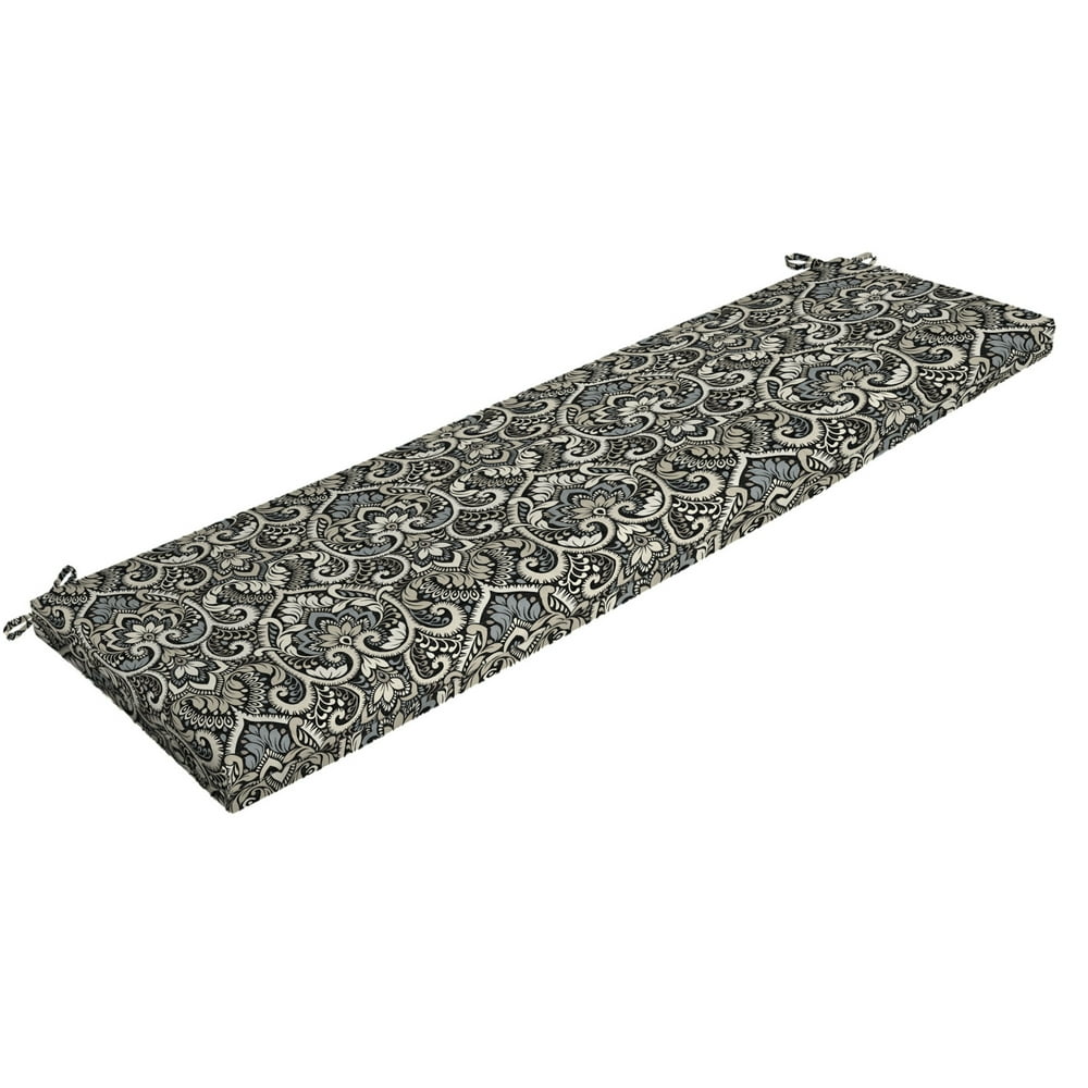 Arden Selections Black Aurora Damask Outdoor 17 x 46 in. Bench Cushion
