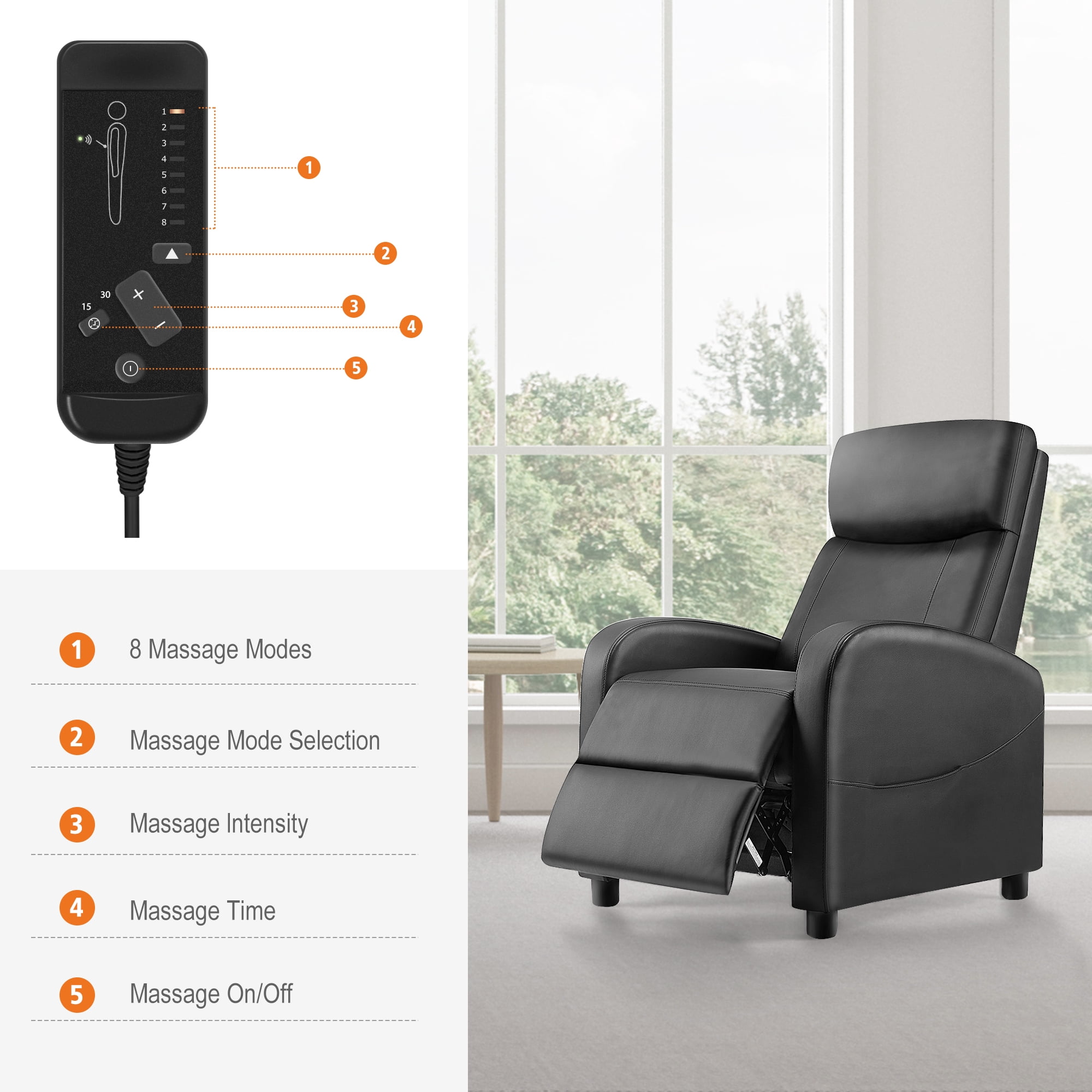 GIANNA Massage Recliner, Home Theater Recliner with Padded Seat and Massage Backrest, Black