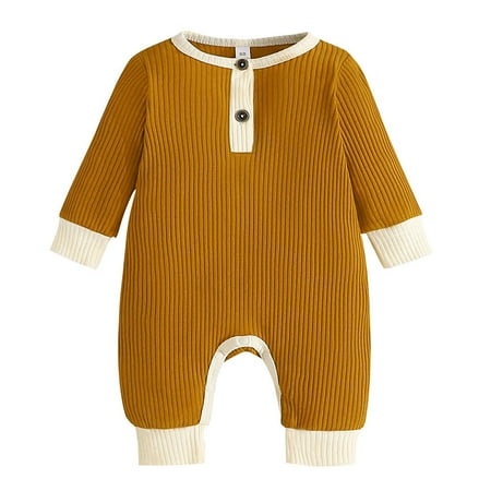 

Romper for Girls 10/12 Boys Girls Long Sleeve Patchwork Colour Ribbed Romper Jumpsuit Clothes Yellow 6-9 Months Newborn Infant Summer Clothes