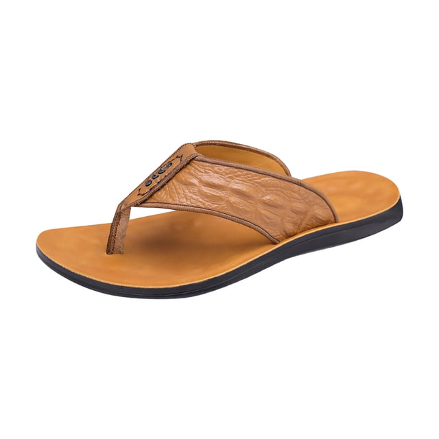 Yellow Mens Flip Flops Open Toe Thick Sole Soft Sole Breathable Casual Spring Summer Comfort Beach Outdoor Toe Post Sandals For Daily Wear Size 39