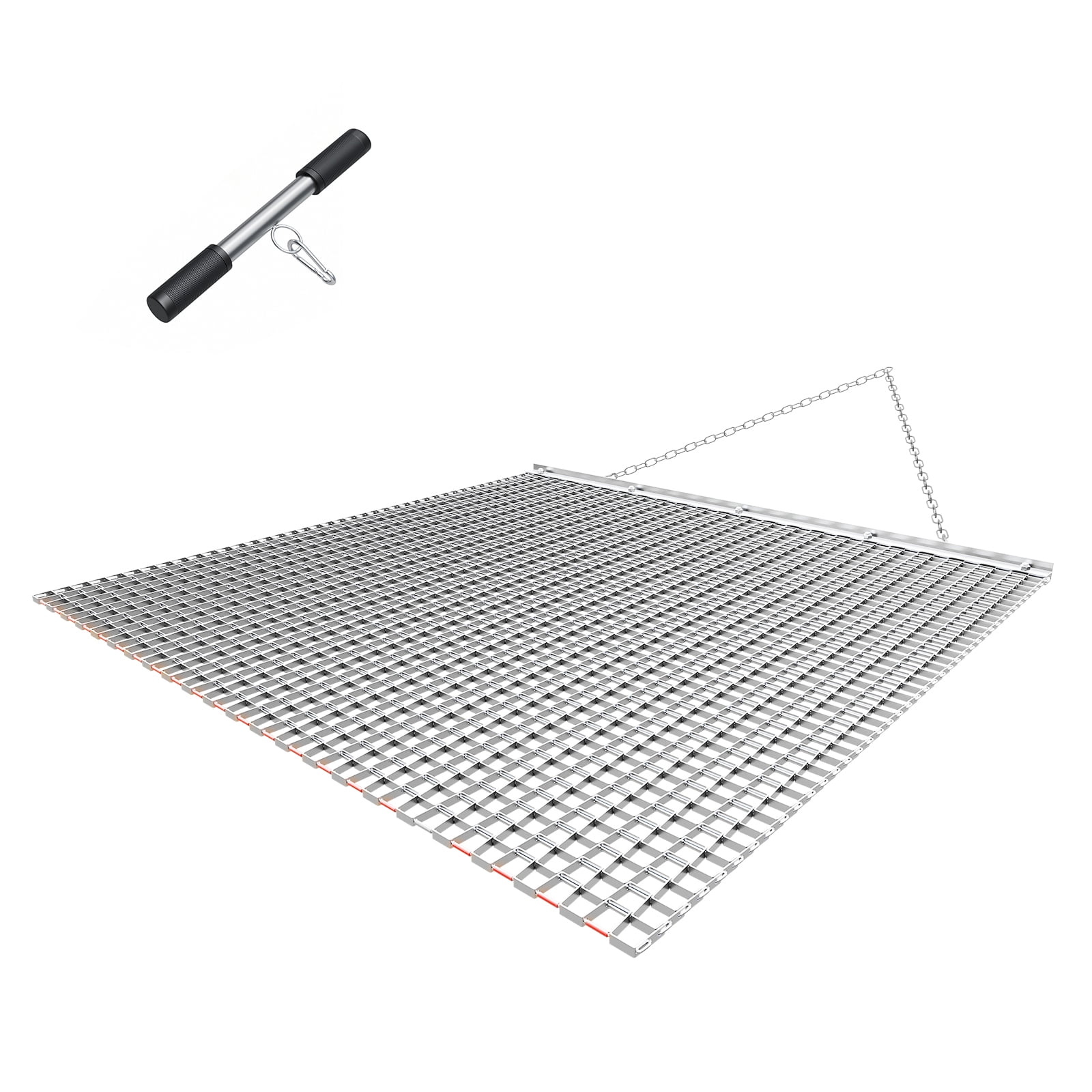 KFFKFF 4 x 4 ft Drag Harrow, Efficient Chain Harrow Rake for ATVs, UTVs, and Tractors, Durable Galvanized Steel Mesh with Towing Chain, Ideal for Gravel Driveways, Farm Fields, and Leveling Tasks