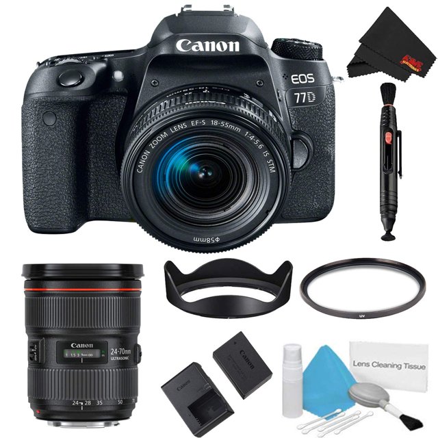 Canon EOS 77D DSLR Camera with 18-55mm Lens Basic Bundle + 24-70mm Lens (Intl Model)